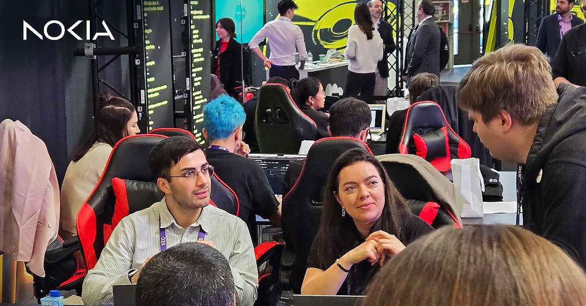 Nokia's GSMA Open Gateway Hackathon at MWC24, showing future tech leaders engaged with Network as Code and Network API solutions.
