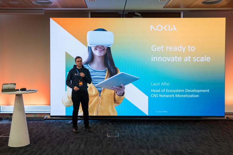Lauri Alho of Nokia presents a keynote on Network as Code and Camara APIs at the Orange Camara API Hackathon in Warsaw, Poland.