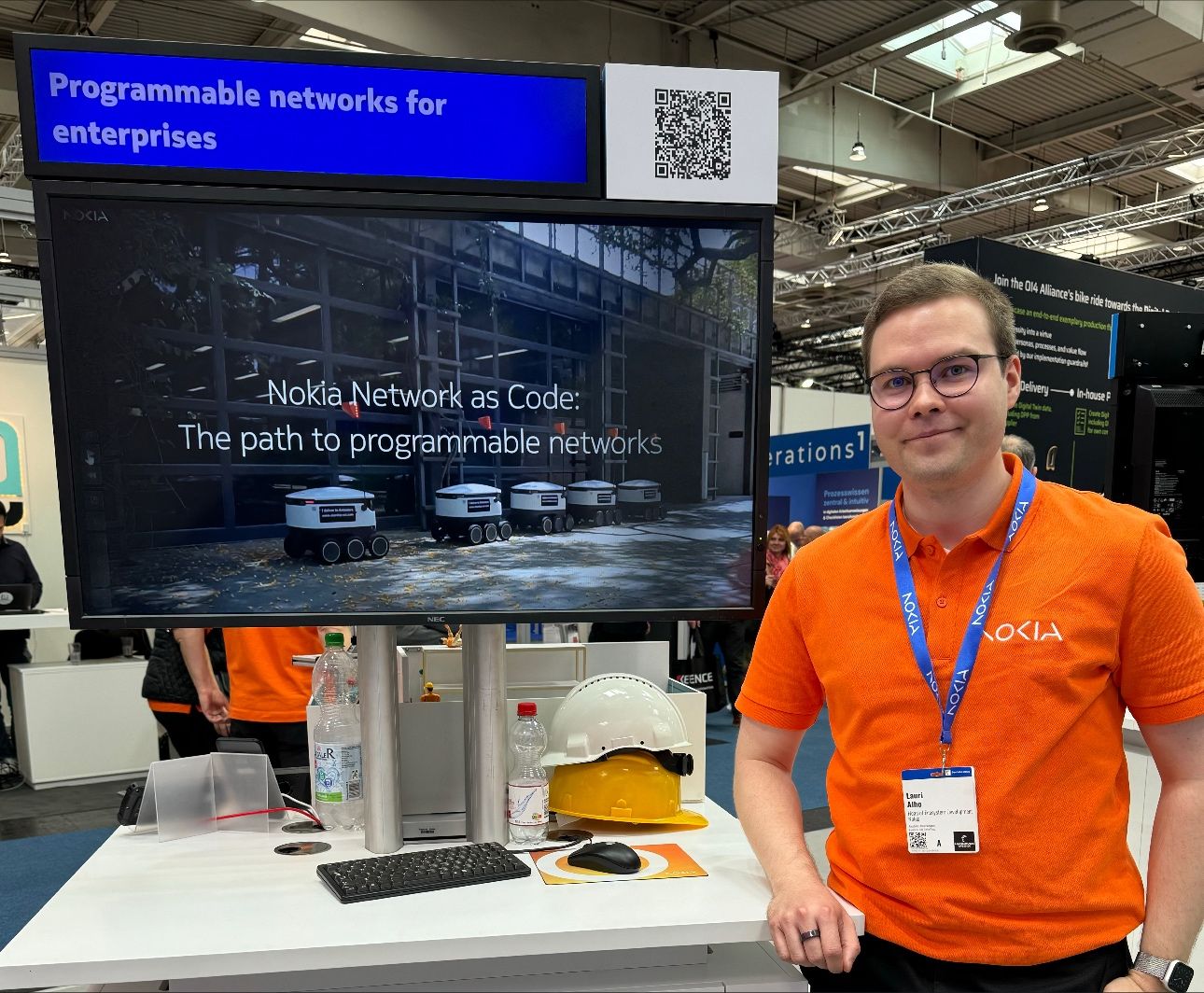 Lauri Alho at HANNOVER MESSE, presenting Nokia Network as Code solutions for enterprises.