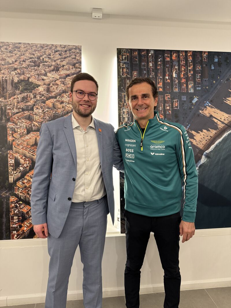 Lauri Alho and Pedro de la Rosa at MWC 2025, following general discussions on Network as Code and Formula 1.